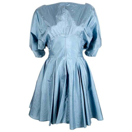1990's AZZEDINE ALAIA turquoise nylon dress with full skirt For Sale at 1stDibs