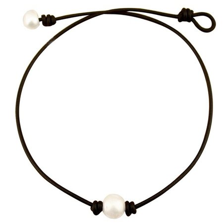 Weilim Single Pearl Leather Choker Necklace for Women Handmade Choker Jewelry Gift 14": Jewelry