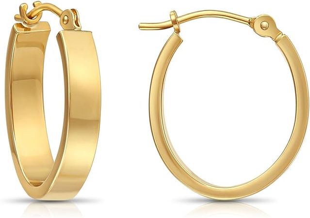 14k Gold Small Oval Flat Hoop Earrings, 0.7" Diameter (yellow-gold)…: Clothing, Shoes & Jewelry