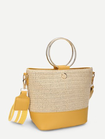 Two Tone Shoulder Bag With Ring HandleFor Women-romwe