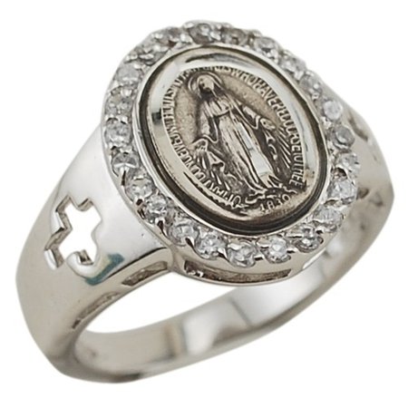 Sterling Silver Miraculous Medal Ring, w/ Crosses | The Catholic Company