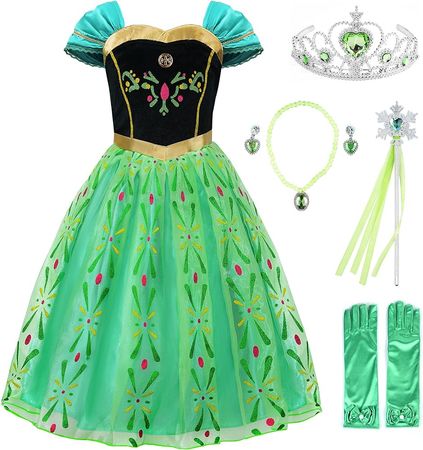 Amazon.com: JerrisApparel Girls Princess Costume Snow Party Halloween Cosplay Fancy Dress (5, Green with Accessories) : Toys & Games