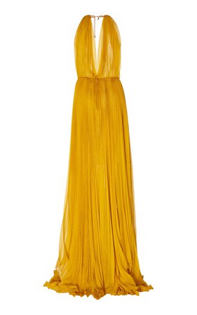 Chain-Embellished Pleated Silk Gown By Oscar De La Renta | Moda Operandi