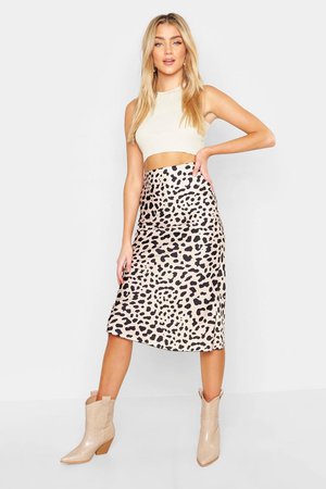 Bias Satin Leopard Print Midaxi Skirt | Boohoo