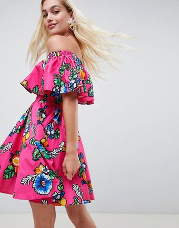 ASOS Made In Kenya Off Shoulder Tropical Floral Mini Dress | ASOS