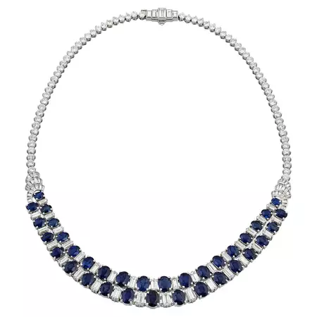 Charles Holl, Platinum, Sapphire and Diamond Necklace For Sale at 1stDibs | antique sapphire necklace