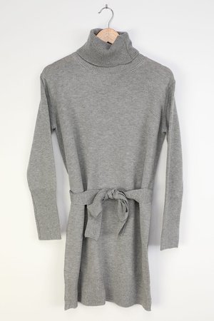 Heather Grey Dress - Knit Sweater Dress - Long Sleeve Dress - Lulus