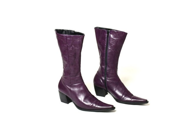 Vintage 90's Italian Purple Leather Pointy Toe Cowboy | Etsy