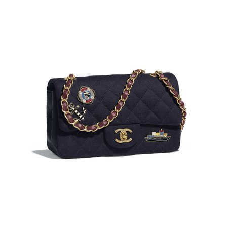 Wool, Lambskin, Charms & Gold-Tone Metal Navy Blue Mini Flap Bag | CHANEL