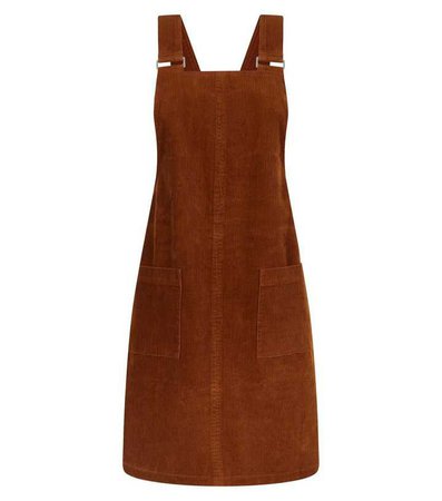 Rust Corduroy Pocket Front Pinafore Dress | New Look