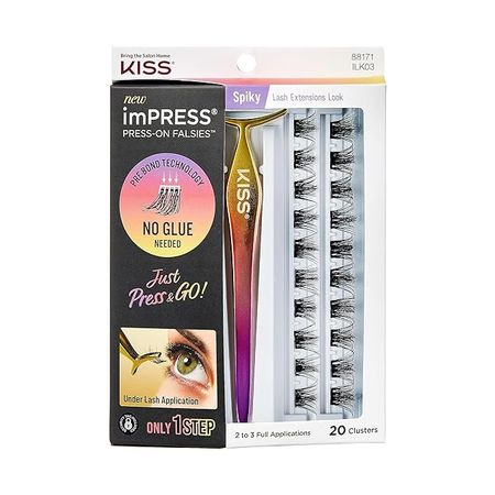 Amazon.com: imPRESS Press-On Falsies Eyelash Clusters Kit, Spiky, Black, No Glue Needed, Fuss Free, Invisible Band, Natural, 24 Hours, No Damage, No Sticky Residue, Flawless, Quick & Easy | 20 Clusters : Beauty & Personal Care