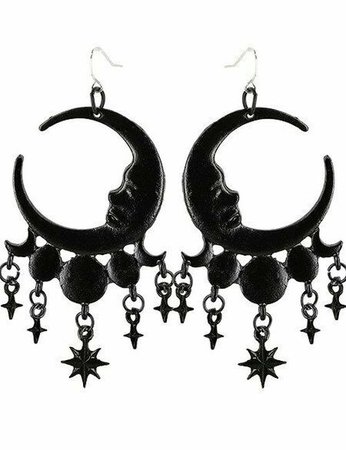 Restyle Sleepless Nights Crescent Moons Stars Gothic Punk Witchy Black Earrings - Fearless Apparel