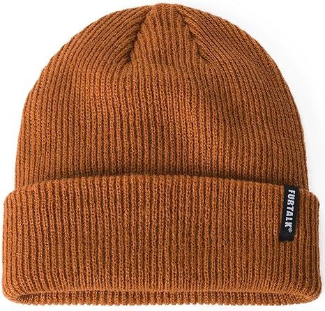 FURTALK Beanie Hat for Women Men Winter Hat Womens Cuffed Beanies Knit Skull Cap Warm Ski Hats (Dark Orange) at Amazon Women’s Clothing store