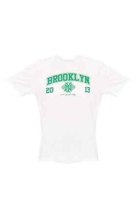 White Brooklyn Print Varsity T Shirt | Tops | PrettyLittleThing USA