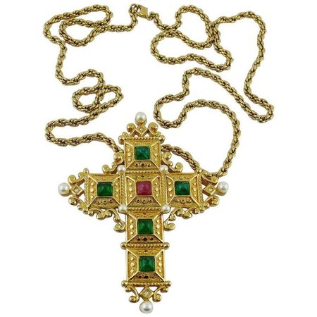 Dior Vintage Bejeweled Cross Necklace