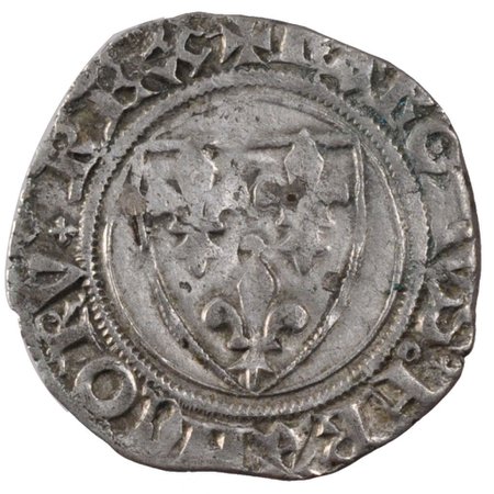 Silvered medieval coin, Blanc of Charles VI