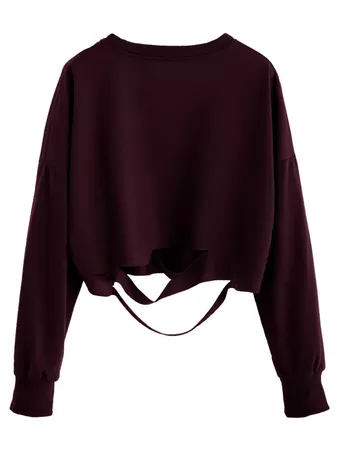 Burgundy Drop Shoulder Cut Out Crop T-shirtFor Women-romwe