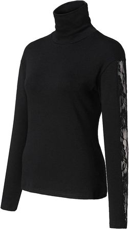 Women Lace Knitted Blouse Shirt Slim Long Sleeve Turtleneck Pullover Basic Tops Tee at Amazon Women’s Clothing store
