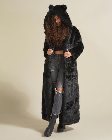 black panther faux fur cloak long