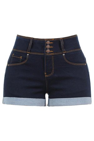 LE3NO Womens Casual Push Up 3 Buttons Mid Rise Roll Up Hem Denim Shorts | LE3NO blue