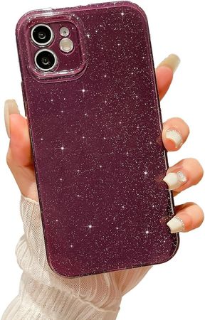 Amazon.com: LIFCIUSO Compatible with iPhone 12 Case 6.1 inch, Cute Neon Bling Glitter Luxury Slim Shockproof Silicone Sparkly Phone Case for Women Girls Protection Cover (Deep Purple) : Cell Phones & Accessories