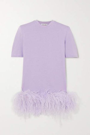 The Feather-trimmed Cotton-jersey Mini Dress - Purple