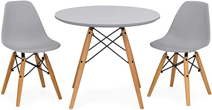 Amazon.com - Best Choice Products Kids Mid-Century Modern Dining Room Round Table Set w/ 2 Armless Wood Leg Chairs, White - Table & Chair Sets