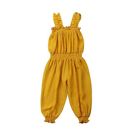 Amazon.com: Toddler Baby Girl Summer Romper Outfits Kid Off Shoulder Sleeveless Ruffle Solid Long Pants Jumpsuit Clothes (B, 1-2T): Clothing
