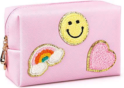 Amazon.com: AgoKud Preppy Patch Makeup Bag PU Leather Waterproof Portable Toiletry Pouch Cosmetic Bag Daily Use Storage, Makeup Organizer Travel Essentials for Women Teen Girls Gift : Beauty & Personal Care