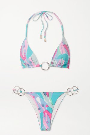 Cult Gaia | Claudia embellished printed triangle bikini | NET-A-PORTER.COM