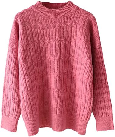 YTR6RTW Cashmere O-Neck Basic Soft Sweater Pullovers Women Thick Loose Sweater for Women Long Sleeve Sweater Pink One Size at Amazon Women’s Clothing store