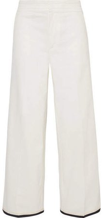 Grosgrain-trimmed Cotton-blend Gabardine Wide-leg Pants - White
