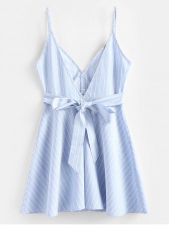 Knotted Striped Cami A Line Dress In LIGHT SKY BLUE