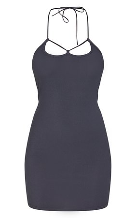 Black Ribbed Halterneck Detail Bodycon Dress | PrettyLittleThing USA