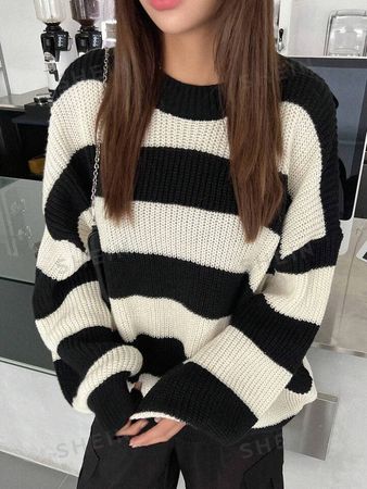 DAZY Striped Pattern Drop Shoulder Sweater | SHEIN