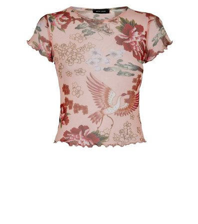 Pink Floral Mesh T-Shirt | New Look