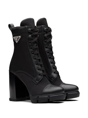 Shop black Prada logo-plaque lace-up boots with Express Delivery - Farfetch