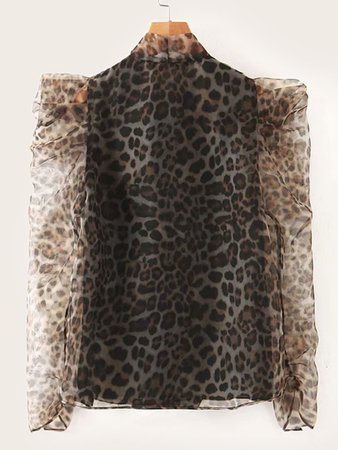 Leopard Print Tie Neck Mesh Blouse | SHEIN USA