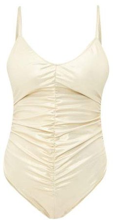 Ruched Metallic Swimsuit - Womens - Gold