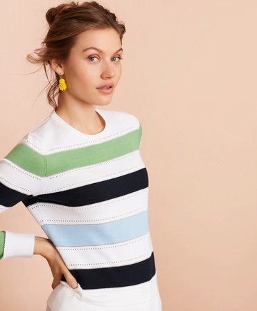 Pointelle-Detail Striped Sweater - Brooks Brothers