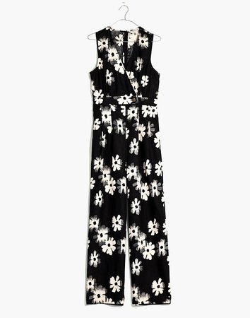 Button-Waist Wide-Leg Jumpsuit in Ikat Floral black