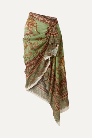 Johanna Ortiz | Sheer Magnitude wrap-effect ruffled printed cotton-voile midi skirt | NET-A-PORTER.COM