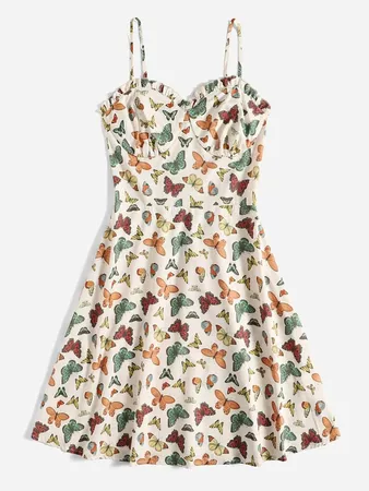 Allover Butterfly Print Frill Cami Dress | ROMWE USA