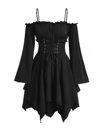 Fairycore Women's Gothic Style Off Shoulder Irregular Hemline Dress | SHEIN USA