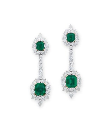 A PAIR OF EMERALD AND DIAMOND EAR PENDANTS, BY PICCHIOTTI | Christie's