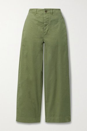 Gene Cotton-blend Twill Wide-leg Pants - Army green