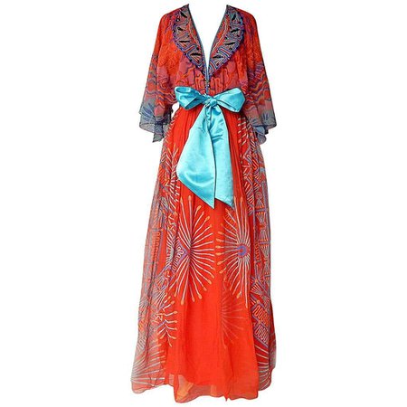 Zandra Rhode Beautiful 1978 Mexican Collection Maxi dress with Belt For Sale at 1stDibs | mexican dress with belt, zandra rhodes dress, 1978 dress