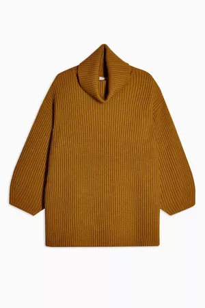 Brown Longline Roll Neck Jumper With Wool | Topshop