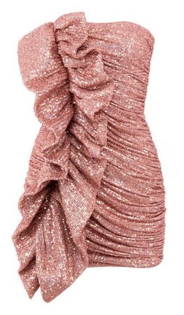 tight strapless pink salmon sequin dress