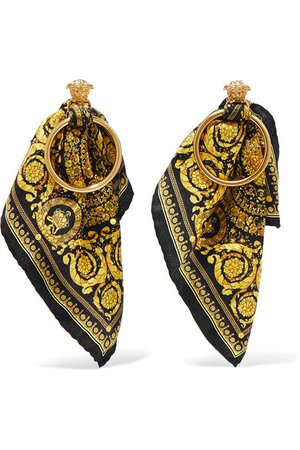 Versace | Gold-tone and printed silk-twill earrings | NET-A-PORTER.COM